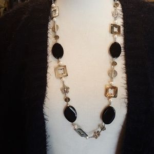 BLACK ONYX ABALONE SILVER LONG‎ NECKLACE